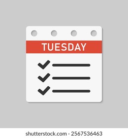 Icon square page calendar day of week - Tuesday. Daily to-do list and checklist. Vector simple pictogram shopping check list. Template calendar for schedule, planning purchase for month