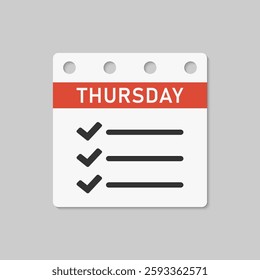 Icon square page calendar day of week - Thursday. Daily to-do list and checklist. Vector simple pictogram shopping check list. Template calendar for schedule, planning purchase for month