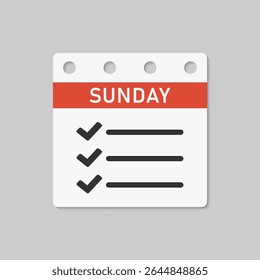 Icon square page calendar day of week - Sunday. Daily to-do list and checklist. Vector simple pictogram shopping check list. Template calendar for schedule, planning purchase for month