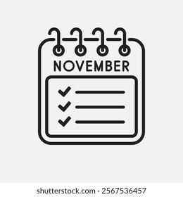 Icon square page calendar month - November. Monthly to-do and check list. Vector simple pictogram shopping checklist. Template calendar for schedule, planning purchase for month