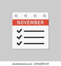 Icon square page calendar month - November. Monthly to-do and check list. Vector simple pictogram shopping checklist. Template calendar for schedule, planning purchase for month