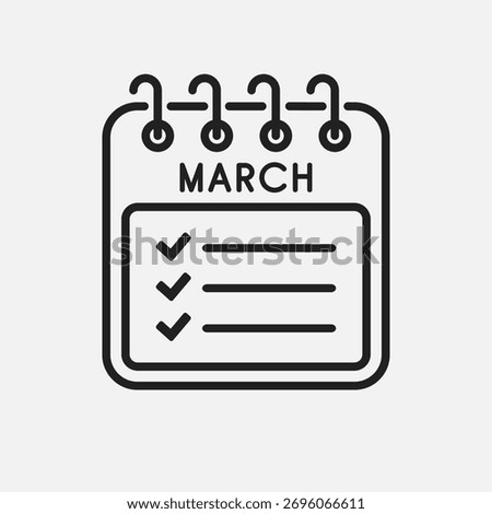 Icon square page calendar month - March. Monthly to-do and check list. Vector simple pictogram shopping checklist. Template calendar for schedule, planning purchase for month