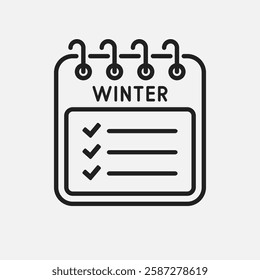 Icon square page calendar season year - winter. Annual to-do list and checklist. Vector simple pictogram shopping check list. Template calendar for schedule, planning purchase for month