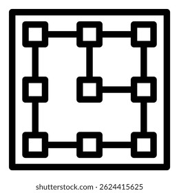 Ícone de quadrados conectados por linhas que representam uma rede blockchain