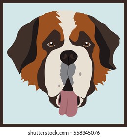 Icon with St. Bernard dog. Vector illustration in flat style.