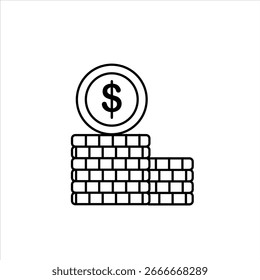 Symbolstapel von Münz-Dollar-Umriss Stil Vektor isoliert flaches Design