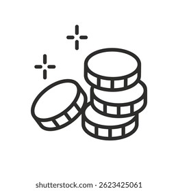 icon of stack coin, money, pile of coins, thin line vector illustration eps 10