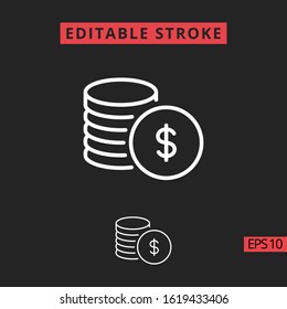 Icon stack of coins Dollar. Editable stroke.