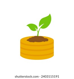 icon stack of coins, plant, business on a white background, vector illustration