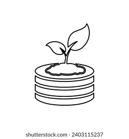 icon stack of coins, plant, business on a white background, vector illustration