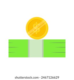 Icon stack of money and golden coins flat vector illustration isolated on white background