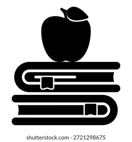 Ícone de uma pilha de livros didáticos e uma maçã no topo