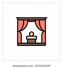 Icon of stage with podium and curtains. Theater, entertainment, theater, opera. Performance concept.