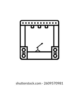 Icon of a stage, representing performances, events, and creativity in a simple, elegant design.