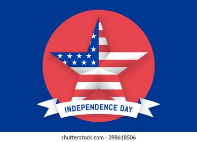 Icon of Star with american flag USA on circle background. Set of symbols and design elements for Independence Day in United States of America. White, red, blue colors. Vector Illustration