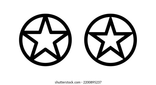 Icon star in a circle, trend, hit. Pictogram for web or marketplace, clothing category. Isolated vector illustration on a white background.