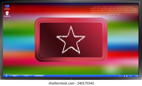 Icon star on the screen monitor. Scribble and hatching style. Made vector illustration