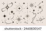 Icon star. Shine logo line isolated black elements. Light, blink and glow effect, spark pictographs, magic glitter. Astrology symbol. Pattern art doodle. Vector element illustration outline graphic