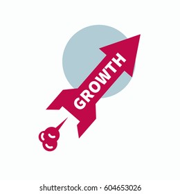 Icon start up, growth. Rocket in  form of red arrows taking off into space. Vector illustration.