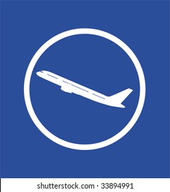 Icon of an starting airplane, illustration in blue and white