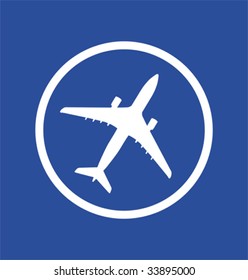 Icon of an starting airplane, illustration in blue and white