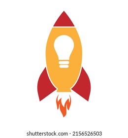 Icon of the startup idea. A rocket with a lamp flies up.