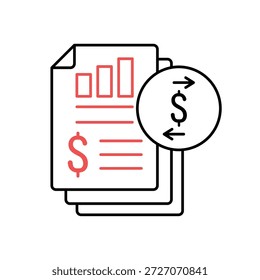Icon a Statement bank account transaction paper chart transfer, isolated against a clean background.