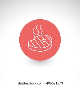 Icon with steak on the red circle. Vector illustration, editable and isolated.