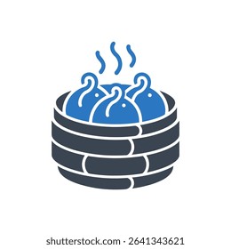 Icon of steamed dumplings in a bamboo basket