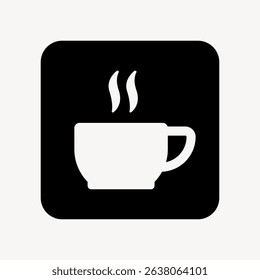 Icon of a steaming coffee cup. Simple coffee cup design. Black and white coffee cup symbol. Coffee cup illustration for cafes or menus. User interface icon vector.