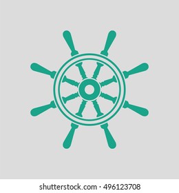 Icon of  steering wheel . Gray background with green. Vector illustration.