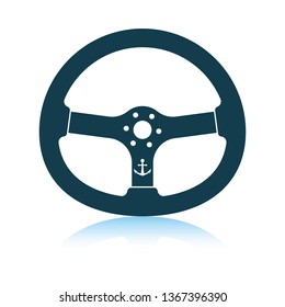 Icon of  steering wheel . Shadow reflection design. Vector illustration.