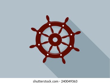 icon. A steering wheel for the ship on a gray background