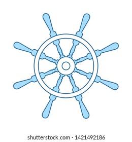 Icon Of Steering Wheel. Thin Line With Blue Fill Design. Vector Illustration.