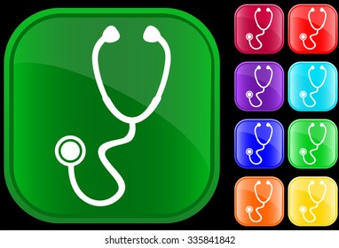 Icon of stethoscope on shiny buttons