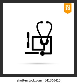 Icon of stethoscope and tongue depressors