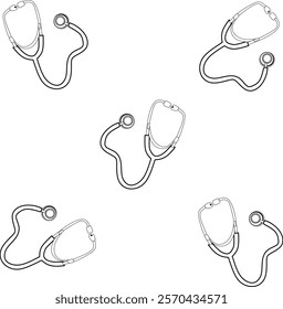 Icon stethoscopes design, with various design shapes, with a hand drawn black outline style for medical. 
