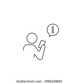 icon of a stick figure person exclamation mark in a speech bubble for receiving a new message from a app in eps