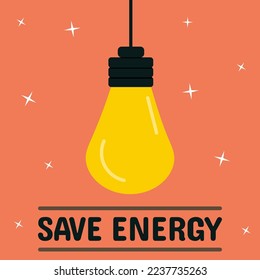icon, sticker, button on the theme of saving energy with bulb and text Save Energy on orange background	