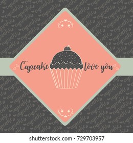 Icon, Sticker. Cupcake (Muffin). Vector illustration with Vintage style.
