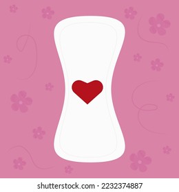 icono, pegatina, ilustración plana con almohadilla con corazón rojo sobre fondo rosa con flores