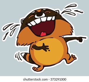 Icon sticker funny, laughing raccoon. Cartoon. Vector. Characters.  Isolated objects. 