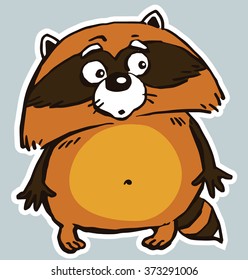 Icon sticker funny surprised raccoon. Cartoon. Vector. Characters.  Isolated objects.