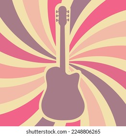 Icon, sticker in hippie style with guitar, waves. Retro style