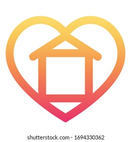 Icon, sticker, stay at home. Symbol, House, heart.Vector illustration, gradient.
