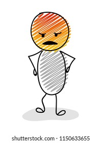 Icon of stickman with angry facial expression. Vector.