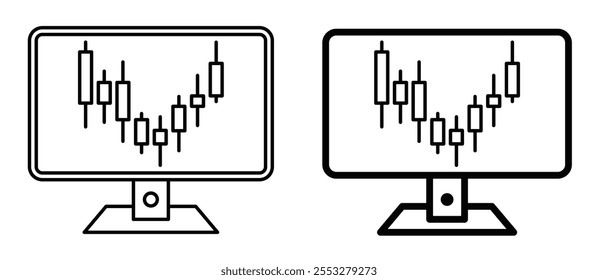 Icono de un gráfico de acciones en una pantalla de monitor. Trazo editable.