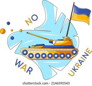 Icon Stop the war in Ukraine with a tank and ukraininan flag