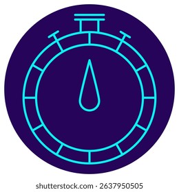 Icon of a stopwatch with a central hand. Vector thin line pictogram on a dark blue circular background. Symbolizes time management, countdown, speed, deadline, and productivity