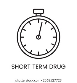 An icon of a stopwatch in vector, representing short term medications or quick treatments, with an editable stroke.